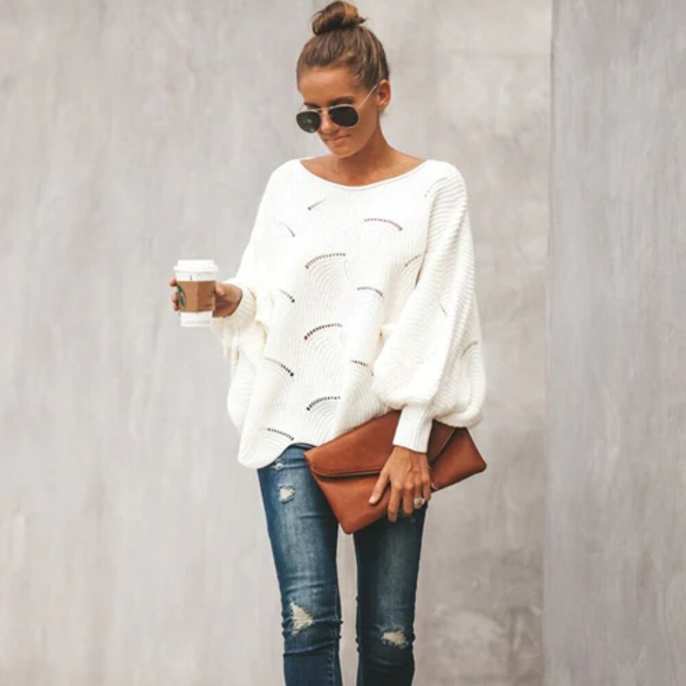 Petal Bat Wing Sleeve Oversized Knit Sweater | Size Small | Slouchy Pullover Lig